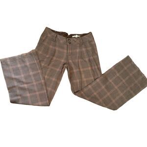 Vintage FREE PEOPLE Sz 4 Wide Leg Pants Low Rise Brown Plaid Trousers Slacks